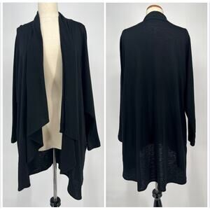Vintage Chez La Zoom Open Wool Cardigan Sweater O/S Black Pockets Draped USA